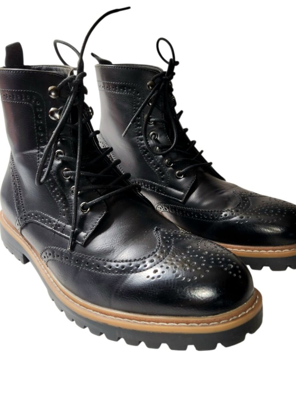 Club Room Sawyer Wingtip Boots Mens Size 11 M Black Faux Leather Lace Up 35877
